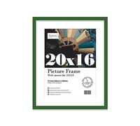 Almost Frameless 20x16 Green Picture Frame With Mount for 16x12 Print, Poster or Photo Poster, Photo, Artwork, or Print. Thin Edge Slim Frame Portrait and Landscape Display with Wall Hooks