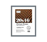 Almost Frameless 20x16 Grey Picture Frame With Mount for A3 Print, Poster or Photo Poster, Photo, Artwork, or Print. Thin Edge Slim Frame Portrait and Landscape Display with Wall Hooks