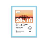 Almost Frameless 20x16 Light Blue Picture Frame With Mount for 16x12 Print, Poster or Photo Poster, Photo, Artwork, or Print. Thin Edge Slim Frame Portrait and Landscape Display with Wall Hooks