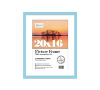 Almost Frameless 20x16 Light Blue Picture Frame With Mount for A3 Print, Poster or Photo Poster, Photo, Artwork, or Print. Thin Edge Slim Frame Portrait and Landscape Display with Wall Hooks