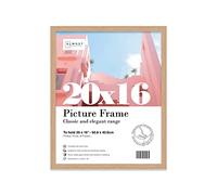 Almost Frameless 20x16 Oak Picture Frame 20"x16"(50.8x40.6cm) Poster, Photo, Artwork, or Print. Thin Edge Slim Frame Portrait and Landscape Display with Wall Hooks