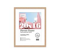 Almost Frameless 20x16 Oak Picture Frame With Mount for 16x12 Print, Poster or Photo Poster, Photo, Artwork, or Print. Thin Edge Slim Frame Portrait and Landscape Display with Wall Hooks