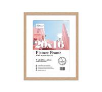 Almost Frameless 20x16 Oak Picture Frame With Mount for A3 Print, Poster or Photo Poster, Photo, Artwork, or Print. Thin Edge Slim Frame Portrait and Landscape Display with Wall Hooks