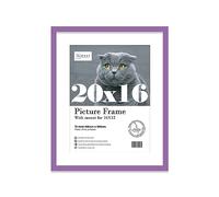 Almost Frameless 20x16 Purple Picture Frame With Mount for 16x12 Print, Poster or Photo Poster, Photo, Artwork, or Print. Thin Edge Slim Frame Portrait and Landscape Display with Wall Hooks