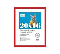 Almost Frameless 20x16 Red Picture Frame With Mount for 16x12 Print, Poster or Photo Poster, Photo, Artwork, or Print. Thin Edge Slim Frame Portrait and Landscape Display with Wall Hooks