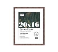 Almost Frameless 20x16 Walnut Picture Frame With Mount for 16x12 Print, Poster or Photo Poster, Photo, Artwork, or Print. Thin Edge Slim Frame Portrait and Landscape Display with Wall Hooks
