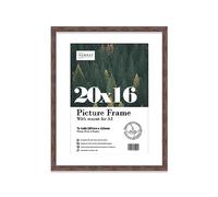 Almost Frameless 20x16 Walnut Picture Frame With Mount for A3 Print, Poster or Photo Poster, Photo, Artwork, or Print. Thin Edge Slim Frame Portrait and Landscape Display with Wall Hooks