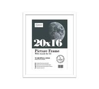 Almost Frameless 20x16 White Picture Frame With Mount for A3 Print, Poster or Photo Poster, Photo, Artwork, or Print. Thin Edge Slim Frame Portrait and Landscape Display with Wall Hooks