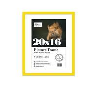 Almost Frameless 20x16 Yellow Picture Frame With Mount for A3 Print, Poster or Photo Poster, Photo, Artwork, or Print. Thin Edge Slim Frame Portrait and Landscape Display with Wall Hooks