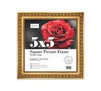 Almost Frameless 5x5 Gold Ornate Picture Frame 5"x5" (12.7x12.7cm) Poster, Photo, Artwork, or Print. Elegant Style Portrait and Landscape Display with Wall Hooks