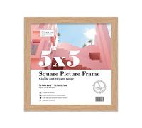 Almost Frameless 5x5 Oak Picture Frame 5"x5" (12.7x12.7cm) Poster, Photo, Artwork, or Print. Thin Edge Slim Frame Portrait and Landscape Display with Wall Hooks