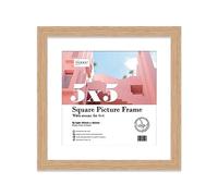Almost Frameless 5x5 Picture Frame, Display Pictures 4x4 With Mat or 5x5 Without Mat, Wall Hanging & Free Standing Photo Frame, Oak, 1 Pack