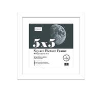 Almost Frameless 5X5 Picture Frame, Display Pictures 4x4 With Mat or 5X5 Without Mat, Wall Hanging & Free Standing Photo Frame, White, 1 Pack