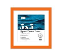Almost Frameless 5x5 Picture Frame, Display Pictures 4x4 With Mat or 5x5 Without Mat, Wall Hanging & Free Standing Photo Frame, Orange, 1 Pack