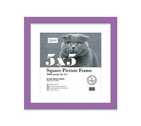 Almost Frameless 5x5 Picture Frame, Display Pictures 4x4 With Mat or 5x5 Without Mat, Wall Hanging & Free Standing Photo Frame, Purple, 1 Pack