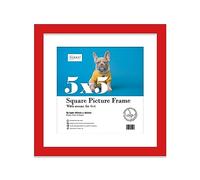 Almost Frameless 5x5 Picture Frame, Display Pictures 4x4 With Mat or 5x5 Without Mat, Wall Hanging & Free Standing Photo Frame, Red, 1 Pack
