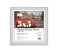 Almost Frameless 5x5 White Ornate Picture Frame 5"x5" (12.7x12.7cm) Poster, Photo, Artwork, or Print. Baroque Style Portrait and Landscape Display with Wall Hooks