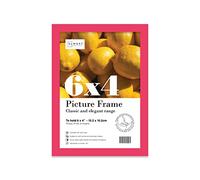 Almost Frameless 6x4 Bright Pink Picture Frame 6"x4"(15.2x10.2cm) Poster, Photo, Artwork, or Print. Thin Edge Slim Frame Portrait and Landscape Display with Wall Hooks