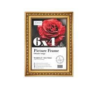 Almost Frameless 6x4 Gold Ornate Picture Frame 6"x4"(15.2x10.2cm) Poster, Photo, Artwork, or Print. Elegant Style Portrait and Landscape Display with Wall Hooks