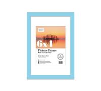Almost Frameless 6x4 Light Blue Picture Frame With Mount for 4x3 Print, Poster or Photo Poster, Photo, Artwork, or Print. Thin Edge Slim Frame Portrait and Landscape Display with Wall Hooks