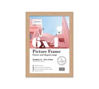 Almost Frameless 6x4 Oak Picture Frame 6"x4"(15.2x10.2cm) Poster, Photo, Artwork, or Print. Thin Edge Slim Frame Portrait and Landscape Display with Wall Hooks