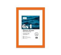 Almost Frameless 6x4 Orange Picture Frame With Mount for 4x3 Print, Poster or Photo Poster, Photo, Artwork, or Print. Thin Edge Slim Frame Portrait and Landscape Display with Wall Hooks