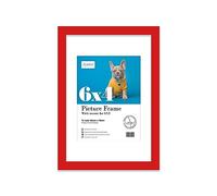 Almost Frameless 6x4 Red Picture Frame With Mount for 4x3 Print, Poster or Photo Poster, Photo, Artwork, or Print. Thin Edge Slim Frame Portrait and Landscape Display with Wall Hooks