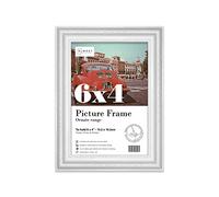 Almost Frameless 6x4 White Ornate Picture Frame 6"x4"(15.2x10.2cm) Poster, Photo, Artwork, or Print. Baroque Style Portrait and Landscape Display with Wall Hooks
