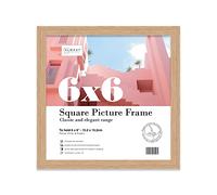 Almost Frameless 6x6 Oak Picture Frame 6"x6" (15.2x15.2cm) Poster, Photo, Artwork, or Print. Thin Edge Slim Frame Portrait and Landscape Display with Wall Hooks