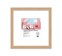 Almost Frameless 6x6 Picture Frame, Display Pictures 4x4 With Mat or 6x6 Without Mat, Wall Hanging & Free Standing Photo Frame, Oak, 1 Pack