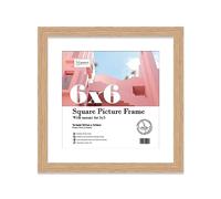 Almost Frameless 6x6 Picture Frame, Display Pictures 5x5 With Mat or 6x6 Without Mat, Wall Hanging & Free Standing Photo Frame, Oak, 1 Pack