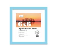 Almost Frameless 6x6 Picture Frame, Display Pictures 5x5 With Mat or 6x6 Without Mat, Wall Hanging & Free Standing Photo Frame, Light Blue, 1 Pack