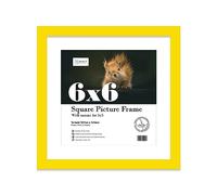 Almost Frameless 6x6 Picture Frame, Display Pictures 5x5 With Mat or 6x6 Without Mat, Wall Hanging & Free Standing Photo Frame, Yellow, 1 Pack