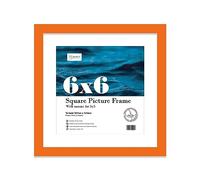 Almost Frameless 6x6 Picture Frame, Display Pictures 5x5 With Mat or 6x6 Without Mat, Wall Hanging & Free Standing Photo Frame, Orange, 1 Pack