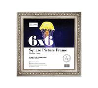 Almost Frameless 6x6 Silver Ornate Picture Frame 6"x6" (15.2x15.2cm) Poster, Photo, Artwork, or Print. Antique Style Portrait and Landscape Display with Wall Hooks