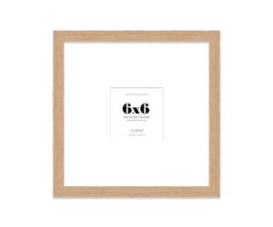 Almost Frameless 6x6 Square Picture Frame, Display Pictures 3x3 With Mat or 6x6 Without Mat, Wall Hanging & Free Standing Photo Frame, Oak, 1 Pack