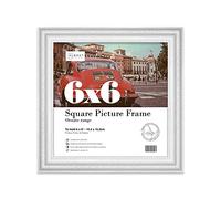 Almost Frameless 6x6 White Ornate Picture Frame 6"x6" (15.2x15.2cm) Poster, Photo, Artwork, or Print. Opulent Style Portrait and Landscape Display with Wall Hooks