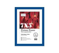Almost Frameless 7x5 Blue Picture Frame With Mount for 6x4 Print, Poster or Photo Poster, Photo, Artwork, or Print. Thin Edge Slim Frame Portrait and Landscape Display with Wall Hooks