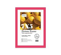 Almost Frameless 7x5 Bright Pink Picture Frame With Mount for 6x4 Print, Poster or Photo Poster, Photo, Artwork, or Print. Thin Edge Slim Frame Portrait and Landscape Display with Wall Hooks