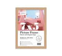 Almost Frameless 7x5 Oak Picture Frame 7"x5"(17.7x12.7cm) Poster, Photo, Artwork, or Print. Thin Edge Slim Frame Portrait and Landscape Display with Wall Hooks