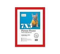 Almost Frameless 7x5 Red Picture Frame With Mount for 6x4 Print, Poster or Photo Poster, Photo, Artwork, or Print. Thin Edge Slim Frame Portrait and Landscape Display with Wall Hooks