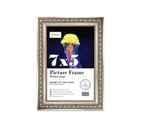 Almost Frameless 7x5 Silver Ornate Picture Frame 7"x5"(17.7x12.7cm) Poster, Photo, Artwork, or Print. Antique Style Portrait and Landscape Display with Wall Hooks
