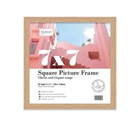 Almost Frameless 7x7 Oak Picture Frame 7"x7" (17.8x17.8cm) Poster, Photo, Artwork, or Print. Thin Edge Slim Frame Portrait and Landscape Display with Wall Hooks