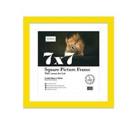 Almost Frameless 7x7 Picture Frame, Display Pictures 6x6 With Mat or 7x7 Without Mat, Wall Hanging & Free Standing Photo Frame, Yellow, 1 Pack