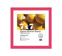 Almost Frameless 7x7 Picture Frame, Display Pictures 6x6 With Mat or 7x7 Without Mat, Wall Hanging & Free Standing Photo Frame, Bright Pink, 1 Pack