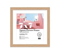 Almost Frameless 7x7 Picture Frame, Display Pictures 6x6 With Mat or 7x7 Without Mat, Wall Hanging & Free Standing Photo Frame, Oak, 1 Pack