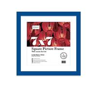 Almost Frameless 7x7 Picture Frame, Display Pictures 6x6 With Mat or 7x7 Without Mat, Wall Hanging & Free Standing Photo Frame, Blue, 1 Pack