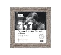 Almost Frameless 7x7 Walnut Ornate Picture Frame 7"x7" (17.8x17.8cm) Poster, Photo, Artwork, or Print. Opulent Style Portrait and Landscape Display with Wall Hooks
