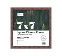 Almost Frameless 7x7 Walnut Picture Frame 7"x7" (17.8x17.8cm) Poster, Photo, Artwork, or Print. Thin Edge Slim Frame Portrait and Landscape Display with Wall Hooks
