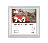 Almost Frameless 7x7 White Ornate Picture Frame 7"x7" (17.8x17.8cm) Poster, Photo, Artwork, or Print. Elegant Style Portrait and Landscape Display with Wall Hooks